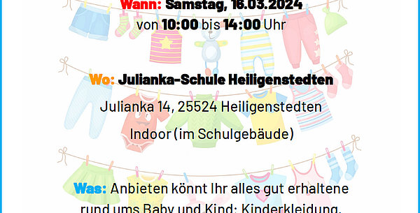 Flyer zum Kinderkleiderflohmarkt der Julianka-Schule Heiligenstedten.